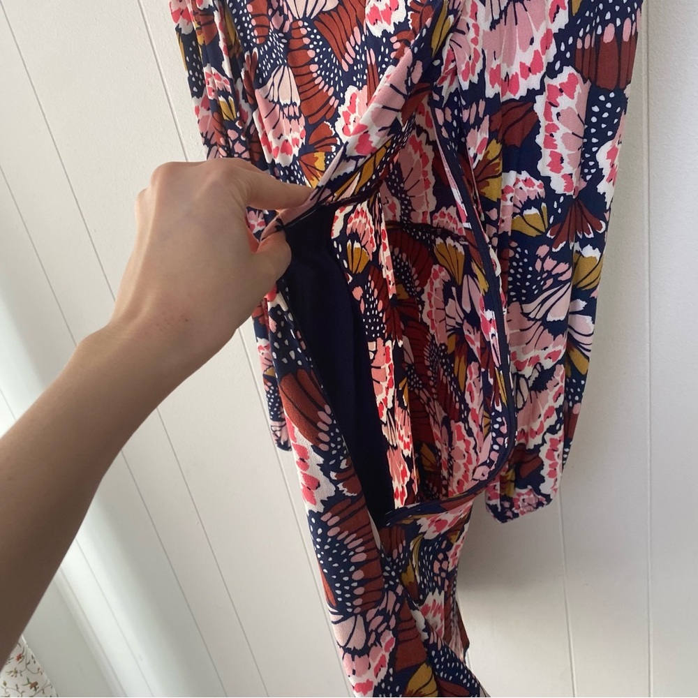 Boden V-Neck Tea Dress Flower Butterfly Petal Stamp Boho Print Dress US 12 - Picture 10 of 10